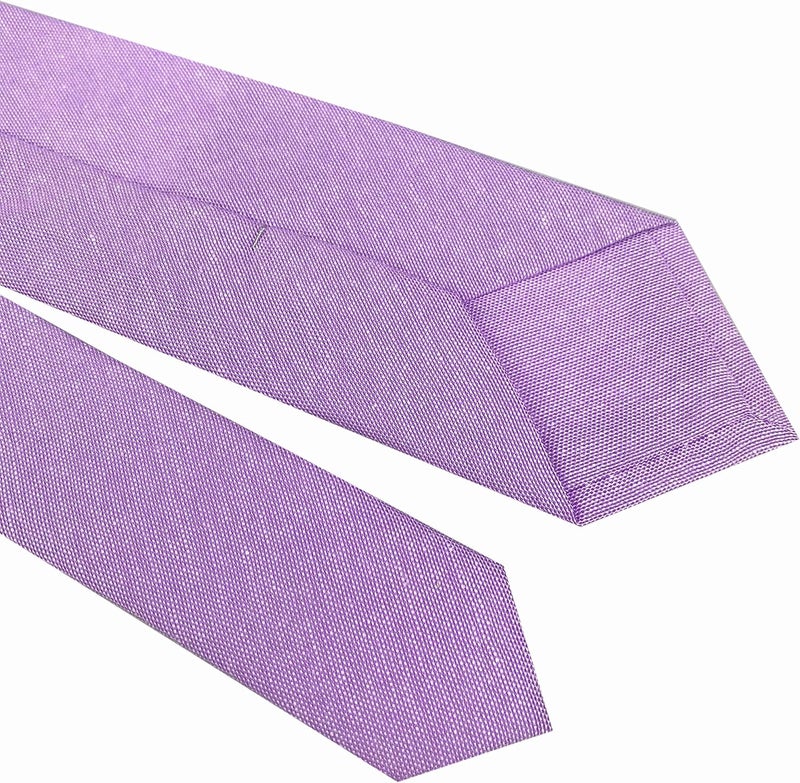 Elfeves Men's Skinny Solid Color Tie Causal Cotton Linen Narrow Slim cut Necktie - Image 3